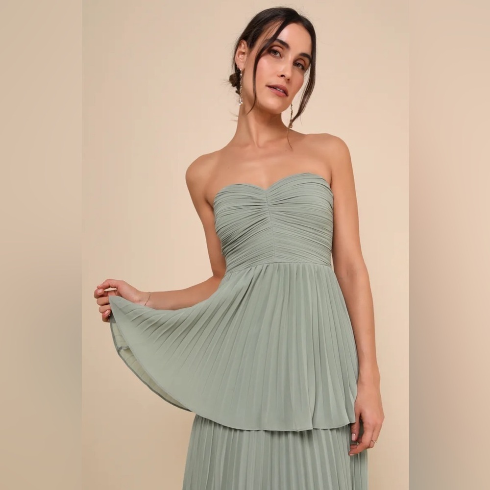 Lulus Seriously Sensational Sage Brush Strapless
Tiered Maxi Dress - Picture 4 of 10